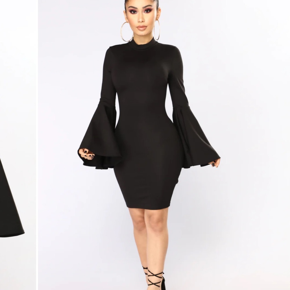 Fashion Nova: Carys Bell Sleeve Dress - Black